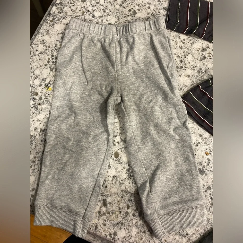 Carters 3 piece set gray pants dark gray striped tee dark gray shorts 12…